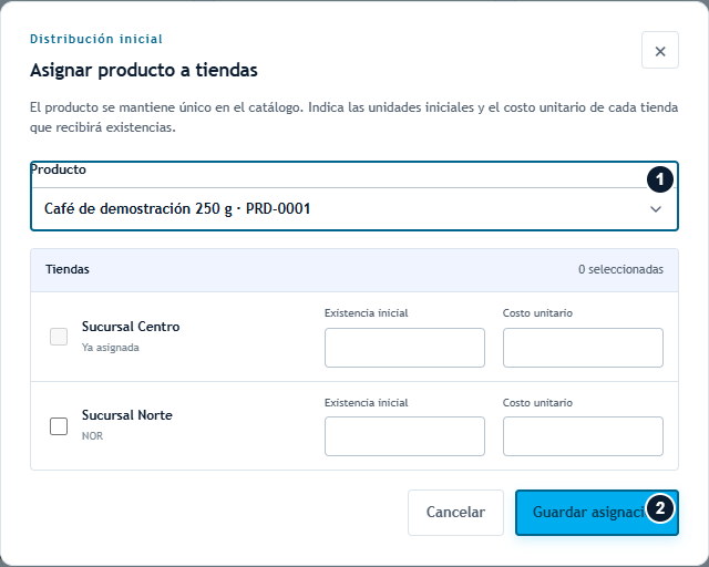 Asignar un producto a una tienda Asignar un producto a una tienda