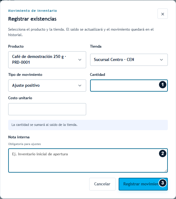 Registrar entrada o ajuste de inventario Registrar entrada o ajuste de inventario