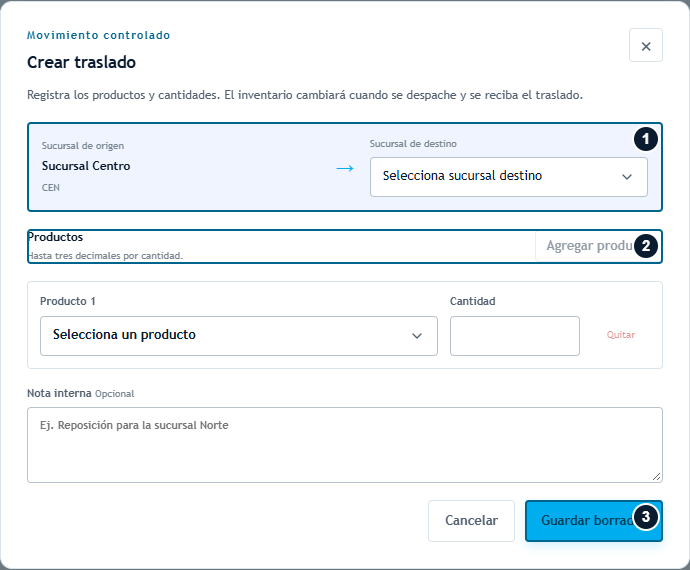 Crear el borrador de un traslado Crear el borrador de un traslado