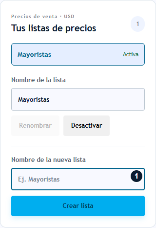 Crear y seleccionar una lista de precios