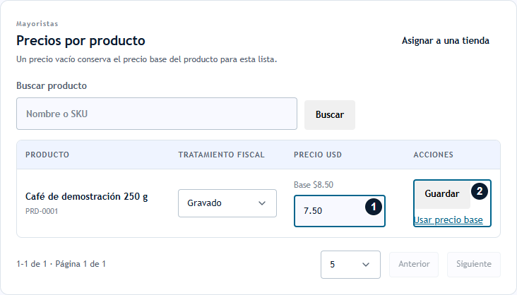 Guardar el precio de un producto en la lista