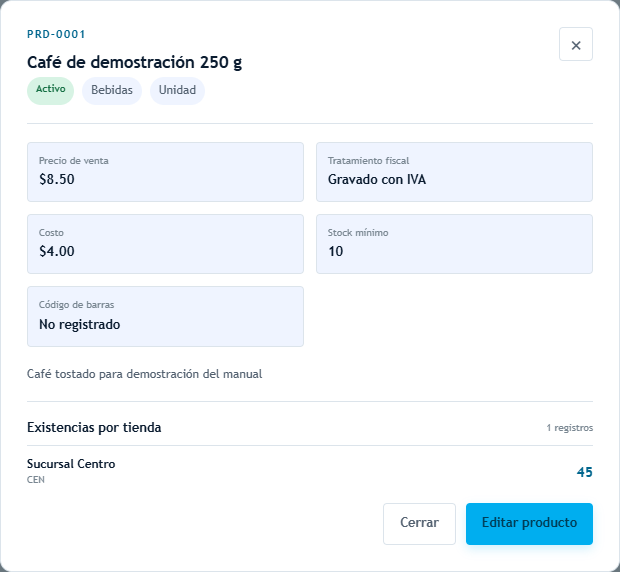 Consultar las existencias del producto Consultar las existencias del producto