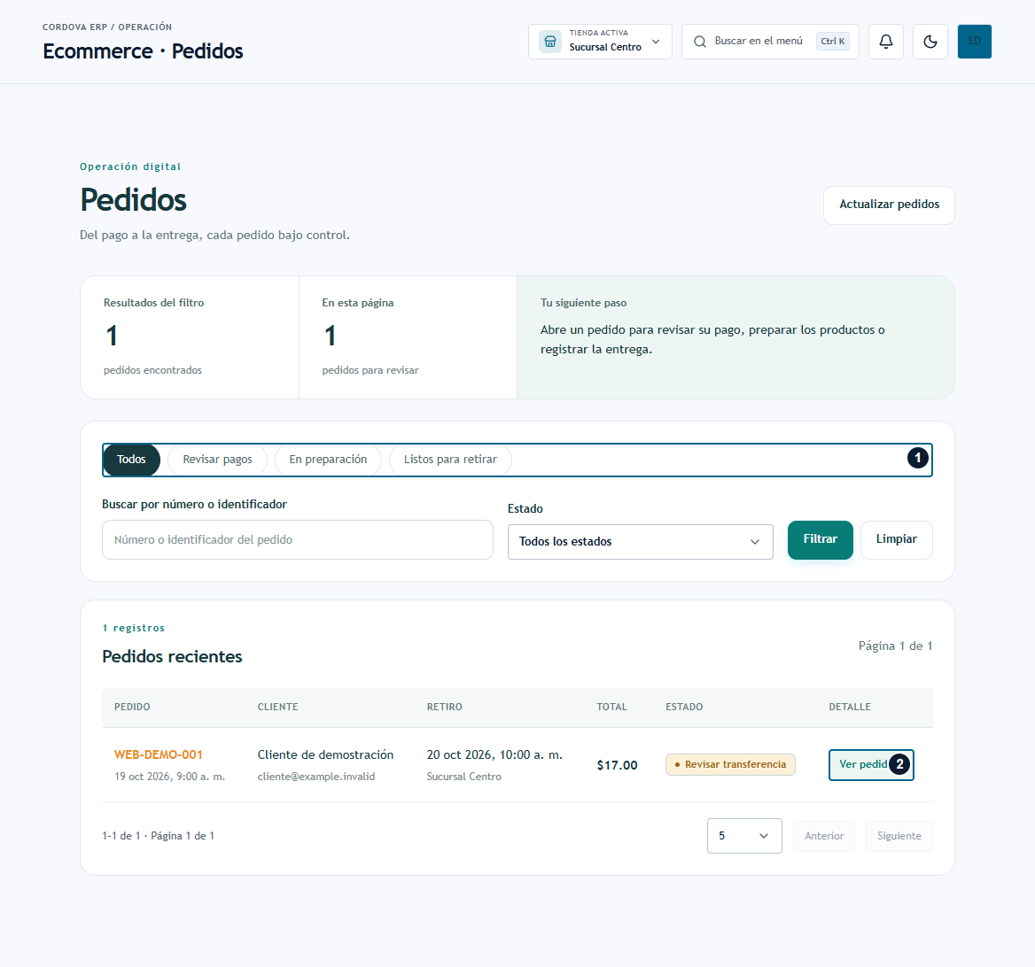 Filtrar pedidos y abrir su detalle Filtrar pedidos y abrir su detalle