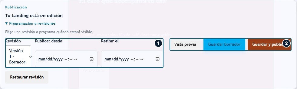 Elegir revisión y fechas de publicación Elegir revisión y fechas de publicación