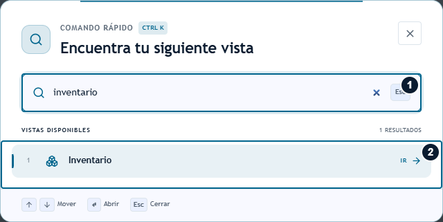 Navegación · Búsqueda rápida Búsqueda de inventario con campo de texto y resultado numerados