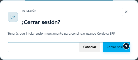 Navegación · Confirmar salida Diálogo de cierre de sesión con Cancelar y Cerrar sesión dentro del área marcada
