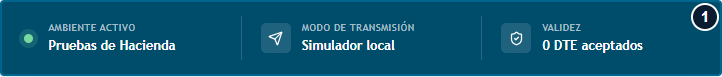 Comprobar ambiente y transmisión antes de interpretar el estado Franja del historial con ambiente de pruebas, simulador y cero DTE aceptados